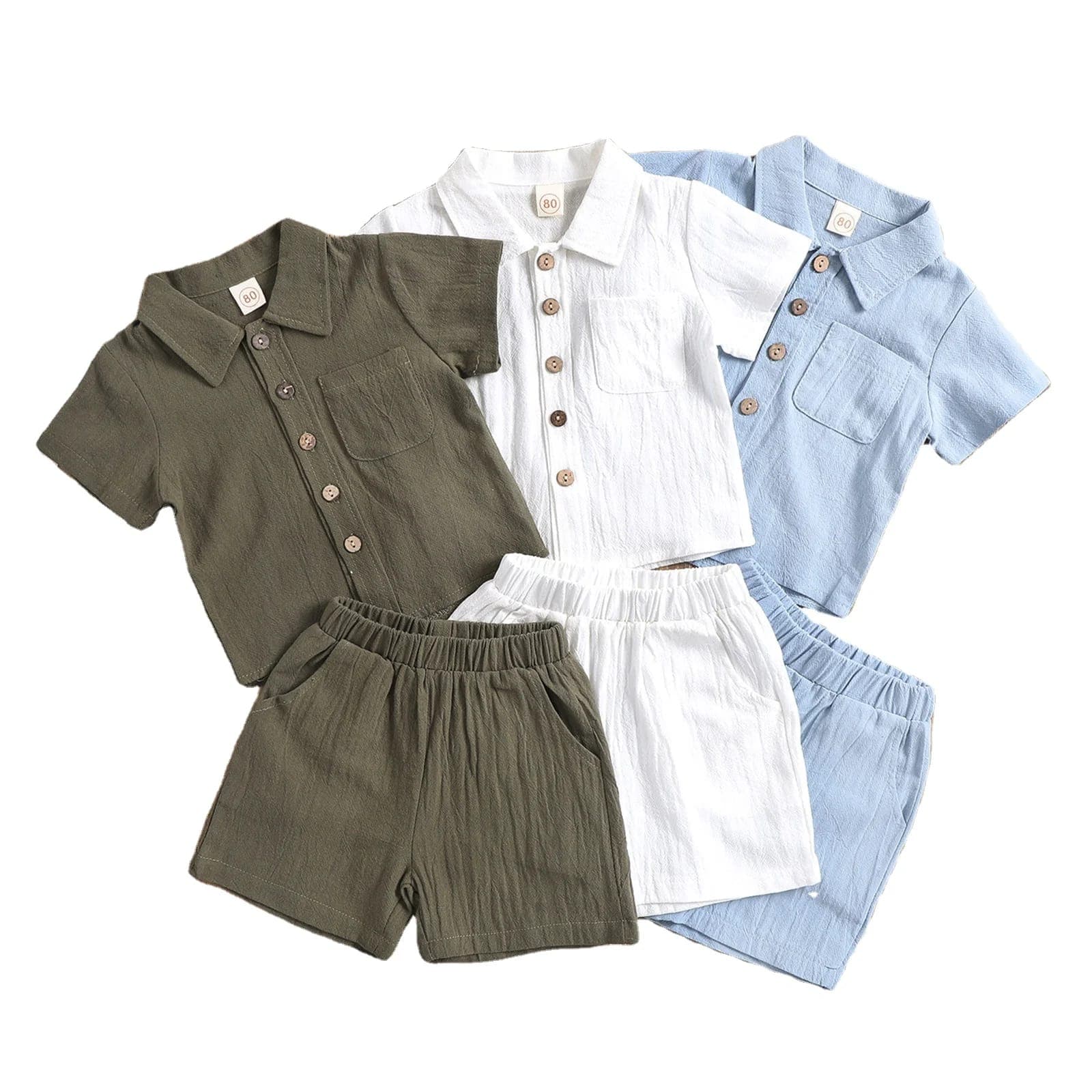 Ensemble Vêtements Bébé Garçon Été Coton Décontracté Manches Courtes Polo à Col Couleur Unie